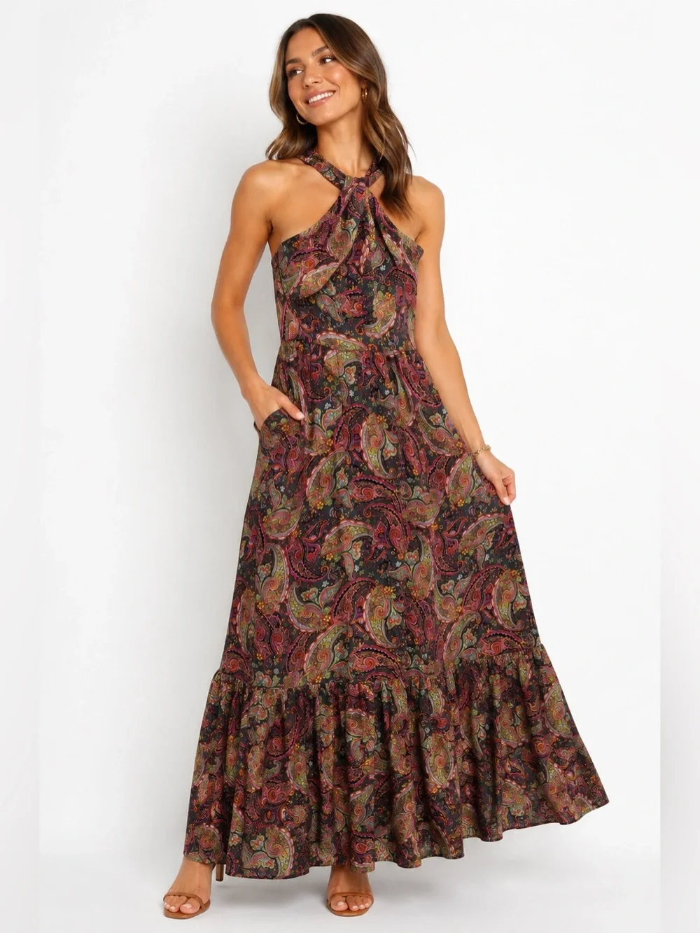 Laundry by Shelli Segal Paisley Maxi Dress Size 8 Boho Ruffle Flowy Sleeveless - Picture 1 of 8